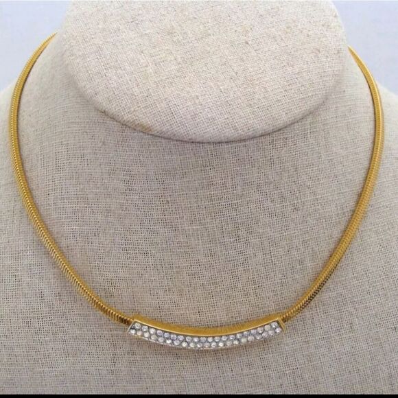 Trifari Jewelry - Crown Trifari Gold-Tone & Clear Rhinestone Choker Necklace
